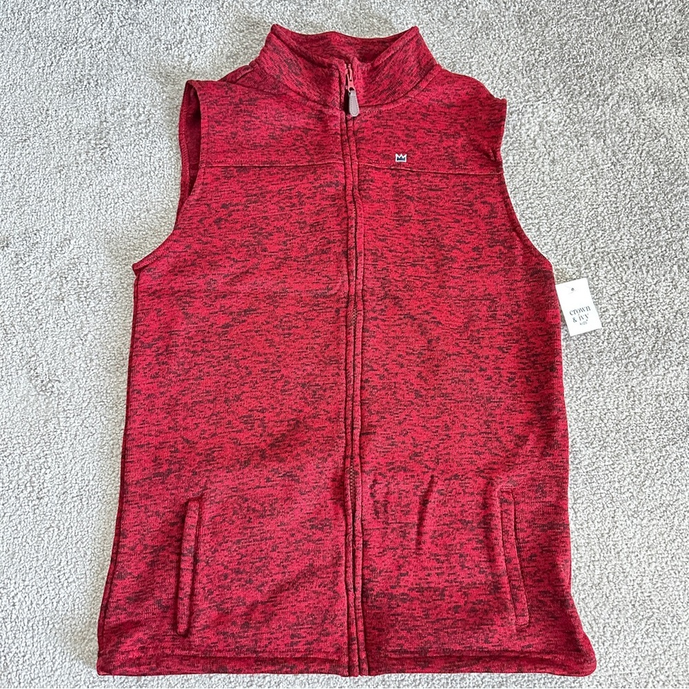 👉 Crown & Ivy Logo Red Sleeveless Big Boys Zip-Up Vest With 2 Side Pockets